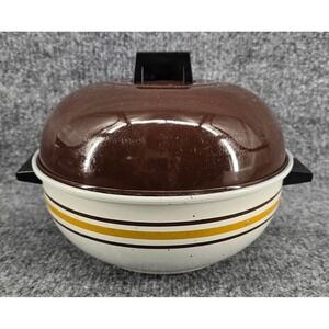 Vtg 70s West Bend Serving Oven Brown White Striped Steamer Pot 
W/ Basket Mod